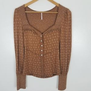 FREE People Floral Sweetheart Cottagecore Longsleeve Ruffle Top Size Small